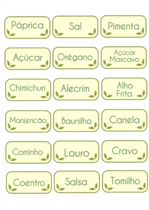 Etiquetas para Temperos com Folhas para Editar e Imprimir