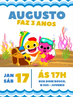 Convite Aniversário Baby Shark para Editar Online
