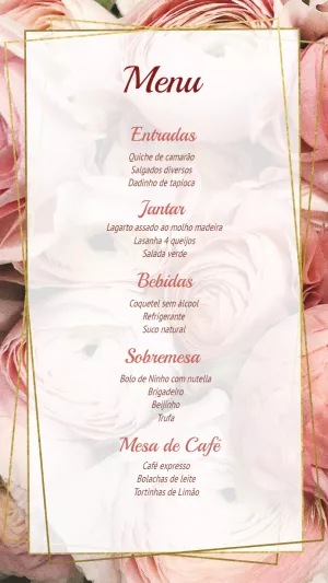 Menu de Casamento Floral com Rosas para Editar Online