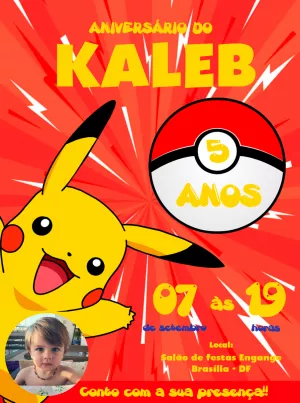 Convite de Aniversário Pokémon com Foto para Editar Online