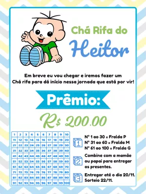 Convite Chá Rifa Cebolinha Baby Editável para Enviar Online