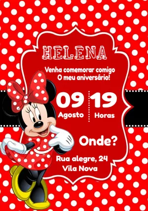Convite de Aniversário Minnie Mouse Vermelho para Editar Online