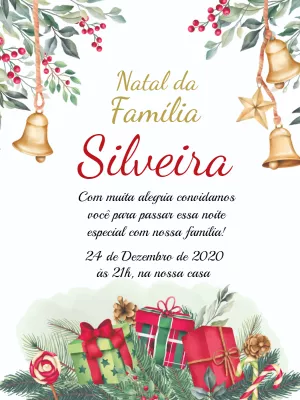 Convite Ceia de Natal Aquarela com Sinos para Editar Online