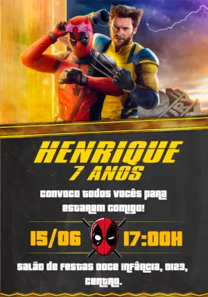 Convite de Aniversário Deadpool e Wolverine para Editar Online