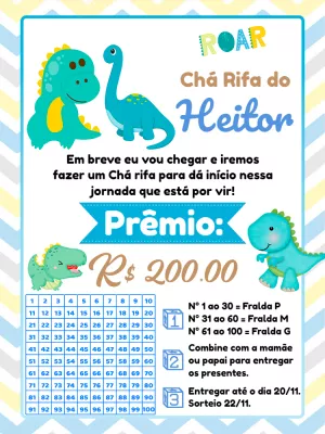 Chá Rifa Dinossauro Baby: Convite Editável Online para Menino