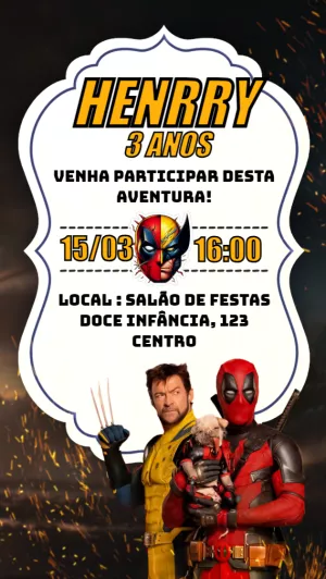 Convite Aniversário Deadpool e Wolverine para Editar Online