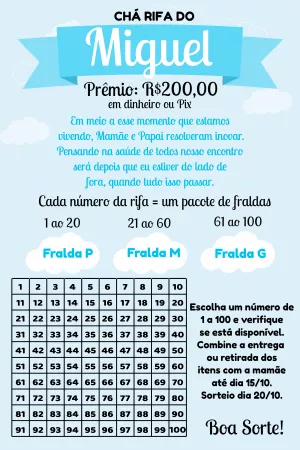 Convite Chá Rifa Menino com Nuvem Azul para Editar Online