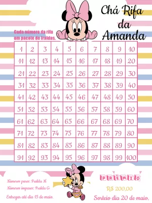 Chá Rifa Minnie Baby: Convite Editável Online para Imprimir