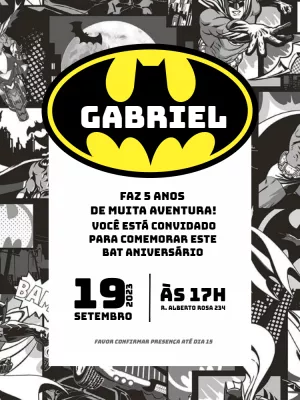 Convite Aniversário Batman Quadrinhos para Editar Online