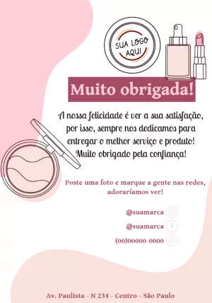 Cartão de Agradecimento Cosméticos Editável Online