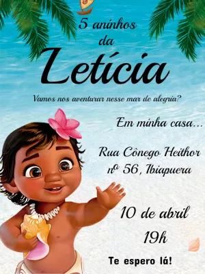 Convite de Aniversário Moana Baby para Editar Online