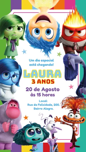 Convite Aniversário Divertida Mente 2 com Personagens para Editar