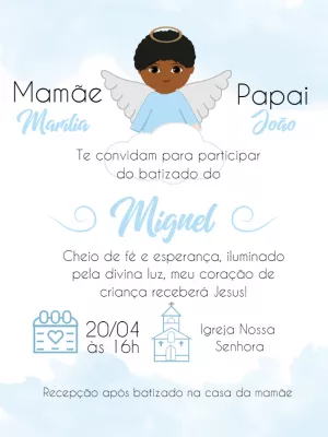 Convite Batizado Anjinho Negro Editável Online