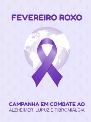 Arte Editável Fevereiro Roxo com Laço para Campanha Online