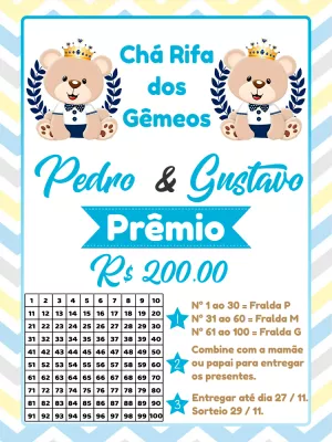 Chá Rifa Gêmeos Ursinho Príncipe para Editar Online