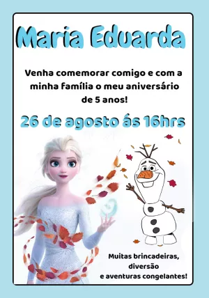 Convite Aniversário Frozen 2 com Elsa e Olaf para Editar Online