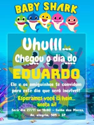 Convite de Aniversário Baby Shark para Editar Online