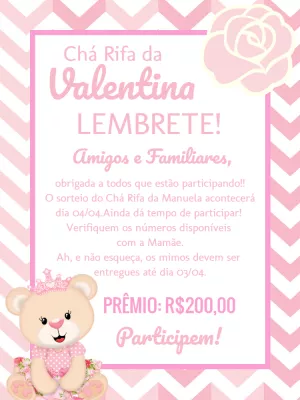 Convite Chá Rifa Ursinha Princesa para Editar Online