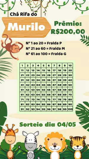 Rifa Chá de Bebê Safari com Animais para Editar e Enviar