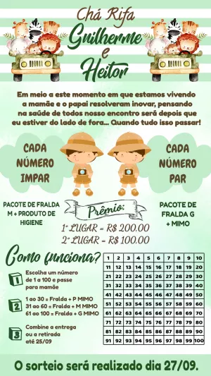 Convite Chá Rifa Safari com Animais para Editar Online