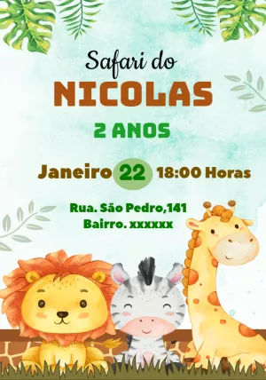 Safari Birthday Invitation – Static – Convites Personalizados