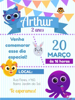 Convite de Aniversário Bolofofos com Personagens para Editar
