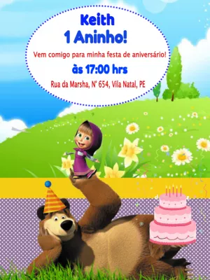 Convite de Aniversário Masha e o Urso para Editar Online