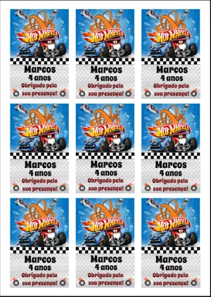 Tag de Aniversário Hot Wheels Editável Online para Imprimir