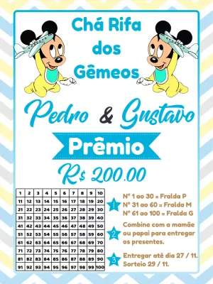 Chá Rifa Gêmeos Mickey Mouse Bebê para Editar Online