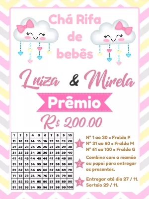 Chá Rifa Gêmeas Chuva de Amor Editável Online para Imprimir