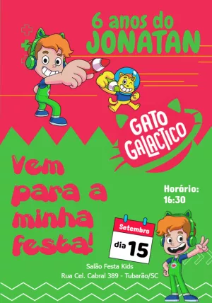 Convite de Aniversário Gato Galáctico para Editar Online