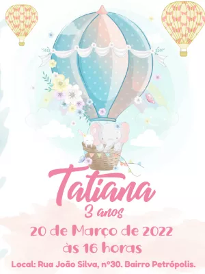Convite Aniversário Balão Elefantinha para Editar Online