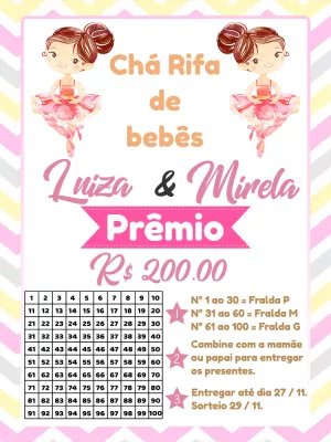 Convite Chá Rifa Gêmeas Bailarina Editável Online