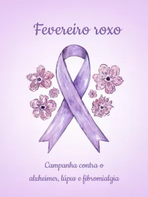 Post Fevereiro Roxo com Laço e Flores para Editar Online