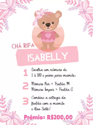 Convite Chá Rifa Ursinha Floral para Editar Online
