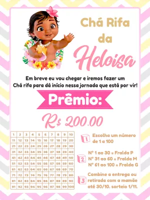 Convite Chá Rifa Moana Baby para Editar Online