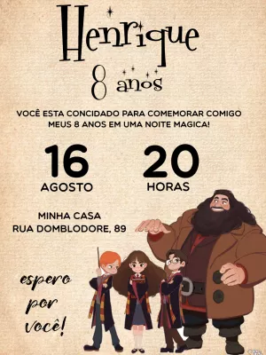 Convite Aniversário Harry Potter com Personagens para Editar
