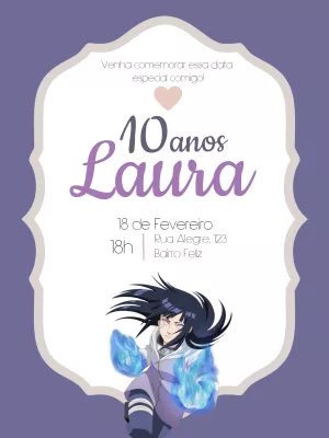 Convite de Aniversário Hinata Naruto Editável Online
