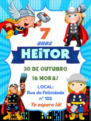 Convite de Aniversário Thor Vingadores para Editar Online