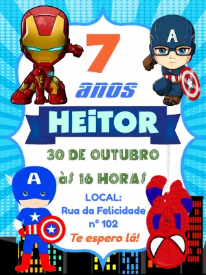 Convite Aniversário Vingadores Editável para Imprimir