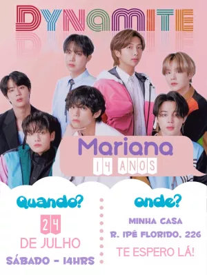 Convite de Aniversário BTS K-pop para Editar Online e Imprimir