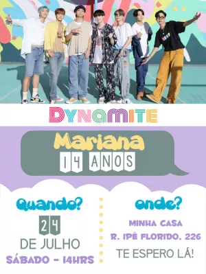 Convite de Aniversário BTS K-pop para Editar Online