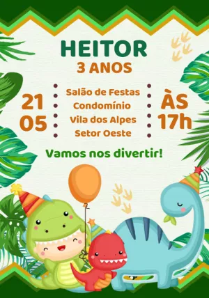Convite Aniversário Dinossauro Infantil para Editar Online