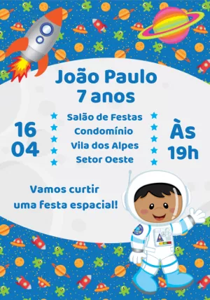 Convite de Aniversário Astronauta Menino para Editar Online