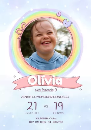 Convite Aniversário Arco-Íris com Foto para Editar Online