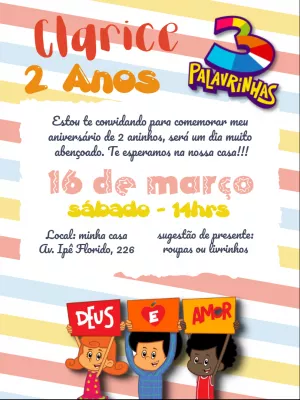 Convite Aniversário 3 Palavrinhas com Personagens para Editar