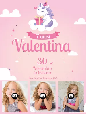 Convite de Aniversário Unicórnio com Fotos para Editar Online