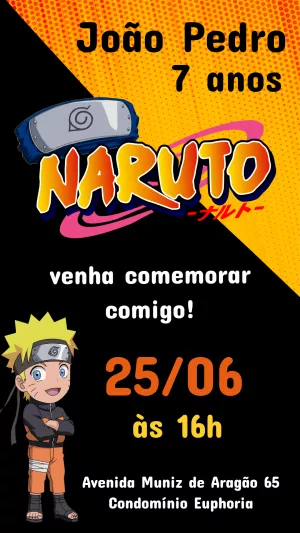 Convite de Aniversário Naruto Chibi para Editar Online