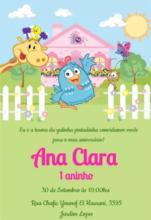Convite de Aniversário Galinha Pintadinha para Editar Online