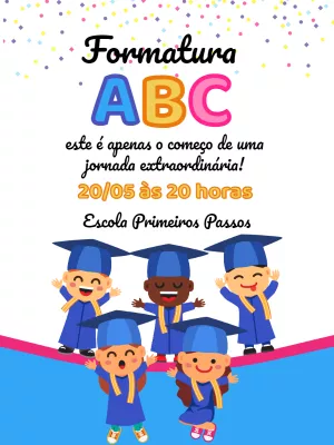 Convite Formatura ABC Infantil com Crianças para Editar Online